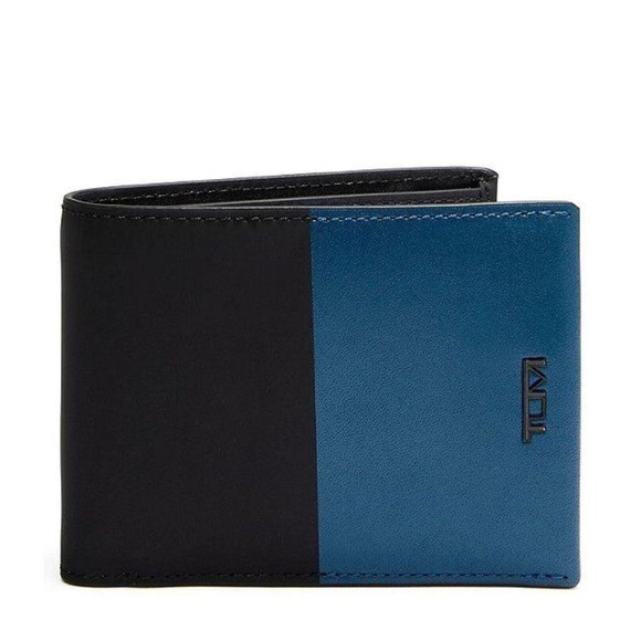 Tumi Men's Leather Nassau Double Billfold ID Wallet Turquoise/Black NEW